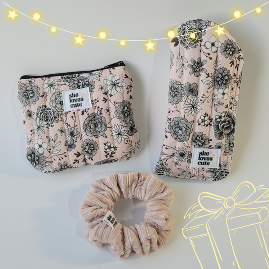 KIT PRESENTE COZY CHARM CLÁUDIA [Mini Pouch + Porta-Óculos + Scrunchie]