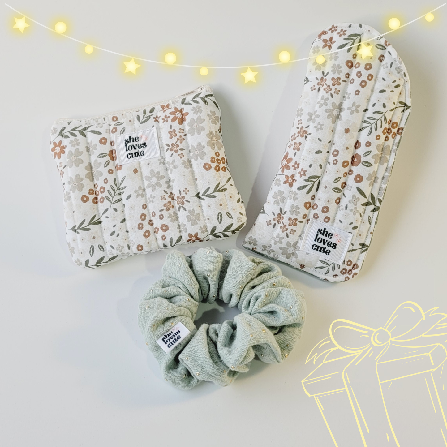 KIT PRESENTE COZY CHARM LUÍSA [Mini Pouch + Porta-Óculos + Scrunchie]