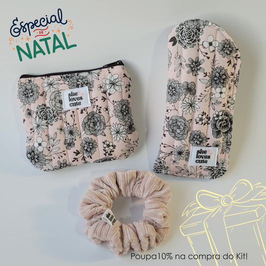 KIT PRESENTE COZY CHARM CLÁUDIA [Mini Pouch + Porta-Óculos + Scrunchie]