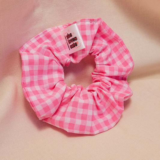 Scrunchie de Cabelo de tecido artesanal Lovely | Vichy rosa