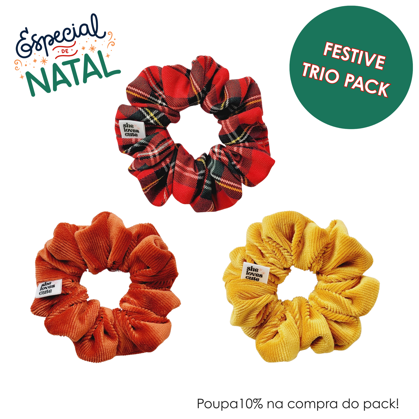 FESTIVE TRIO PACK – PACK DE 3 SCRUNCHIES ESPECIAL DE NATAL
